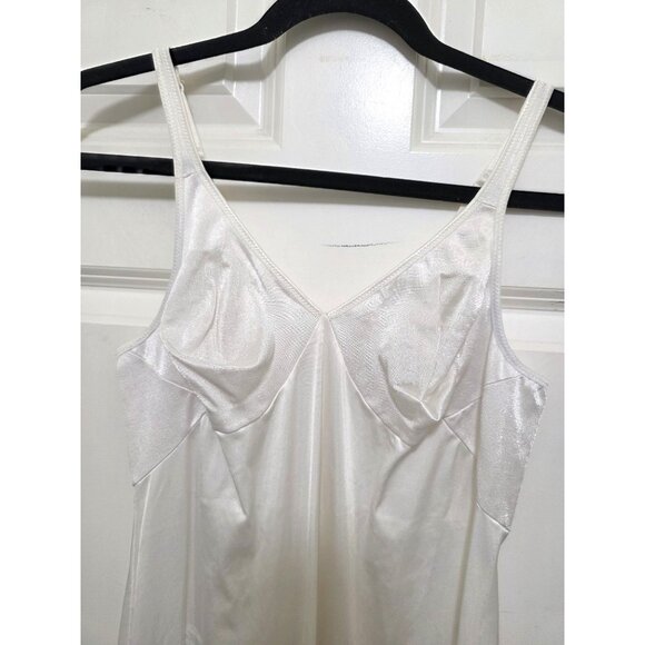 Vintage Vanity FAIR Y2K 80s White Full-Length Satin Slip Dress Adjustable Straps - Picture 2 of 8
